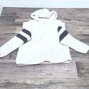 So ❤Super Soft & Stylish❤ Sherpa Full Zip Sherpa Jacket Ivory/Black Stripes, L